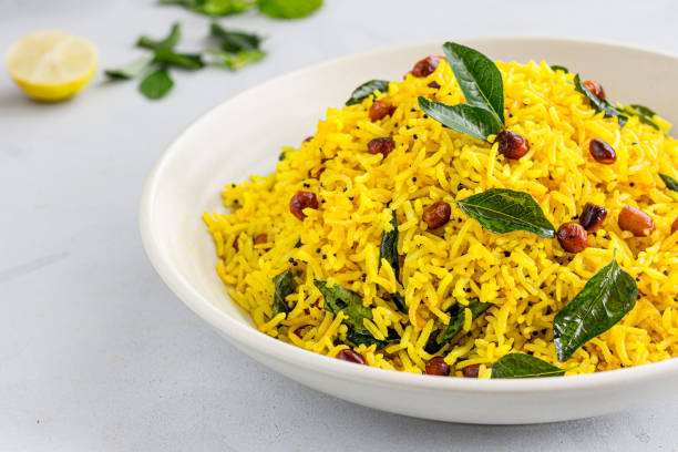 Lemon Rice in a Bowl Close-Up Low Angle Photo
