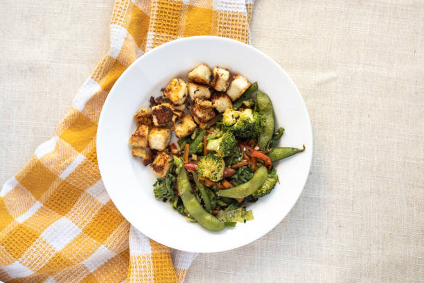 Pan-seared tofu with stir-fried Veggies