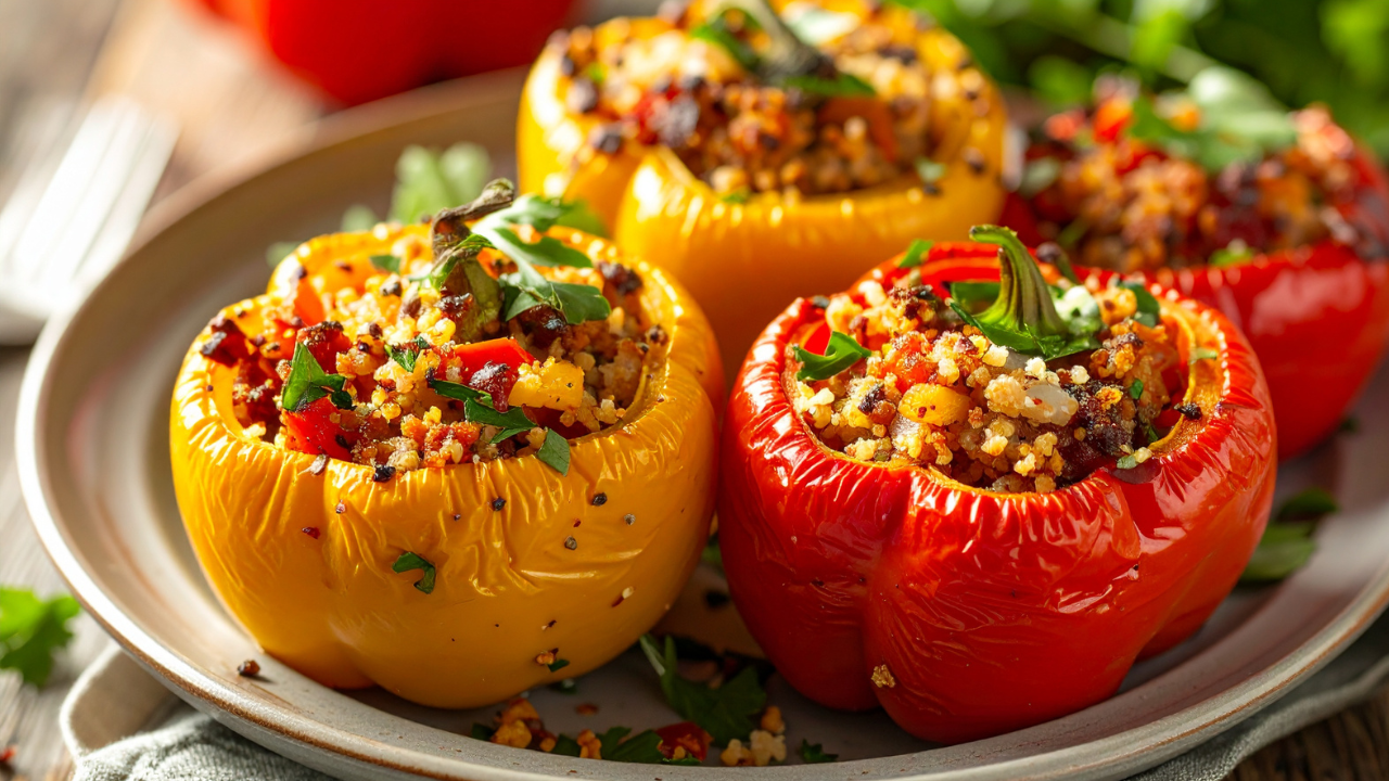 Quinoa & Veggie Stuffed Bell Peppers Best Christmas Recipes for Vegetarians