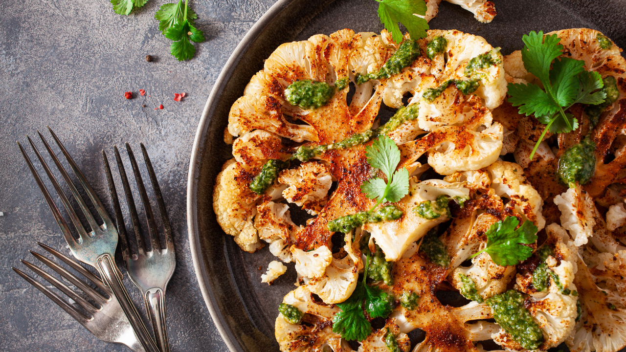 Cauliflower Steak with Herb Sauce Best Christmas Recipes for Vegetarians